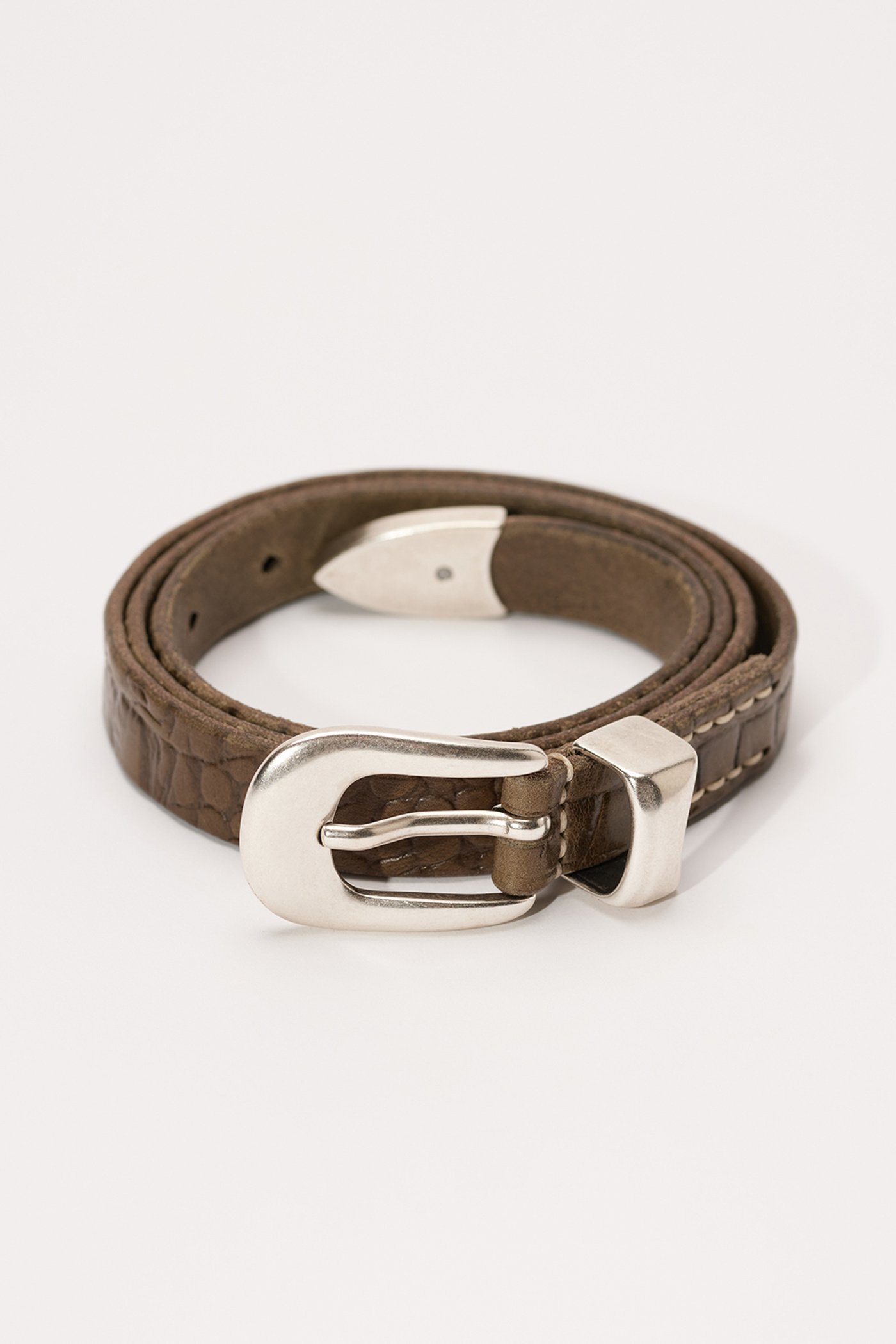 2 CM Belt Olive Croco Debossed Leather