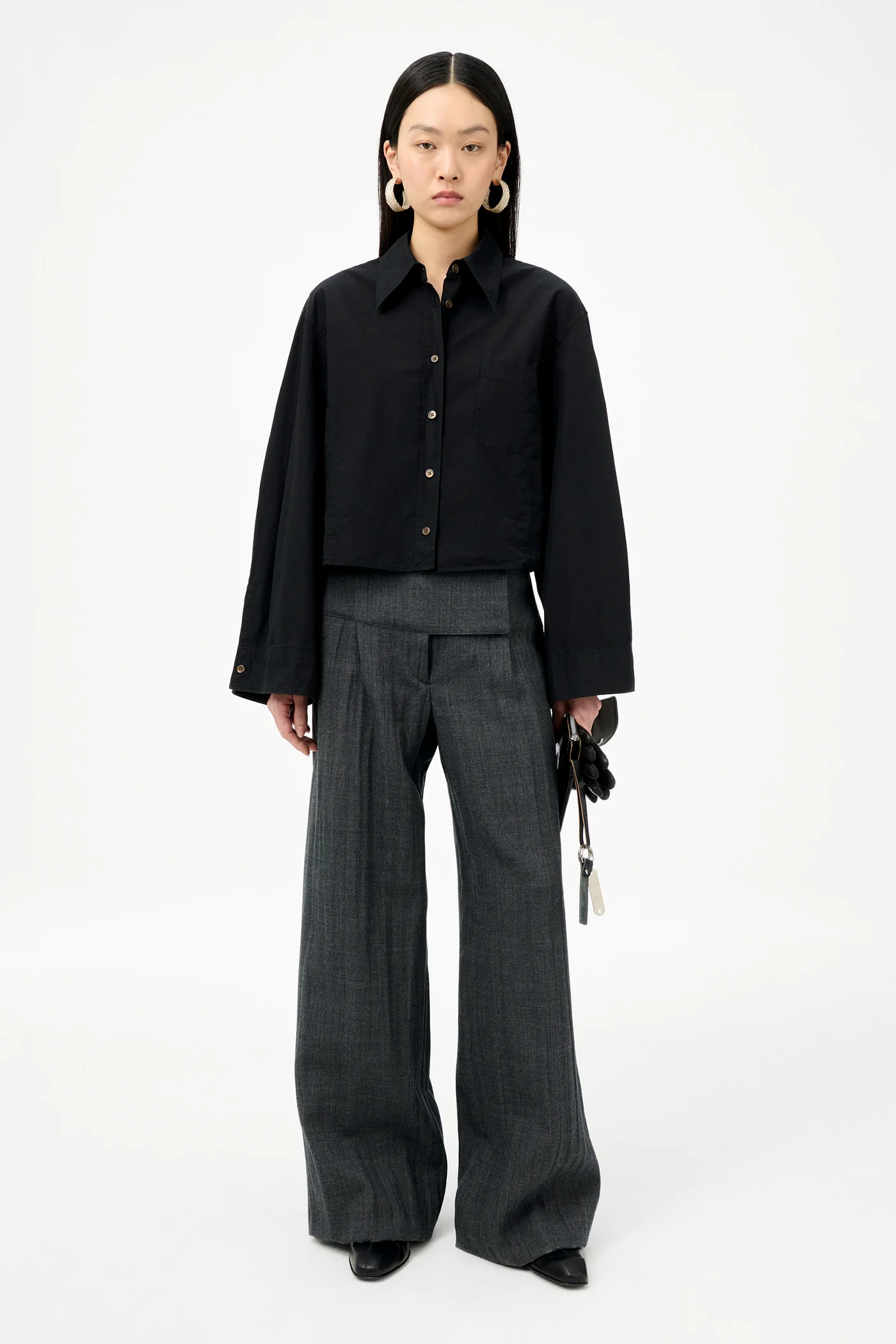 Balloon Shirt Dyed Black Dense Poplin