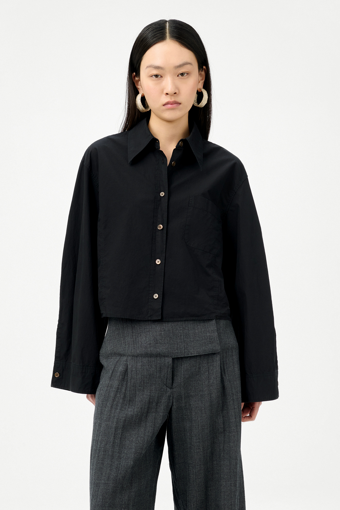 Balloon Shirt Dyed Black Dense Poplin