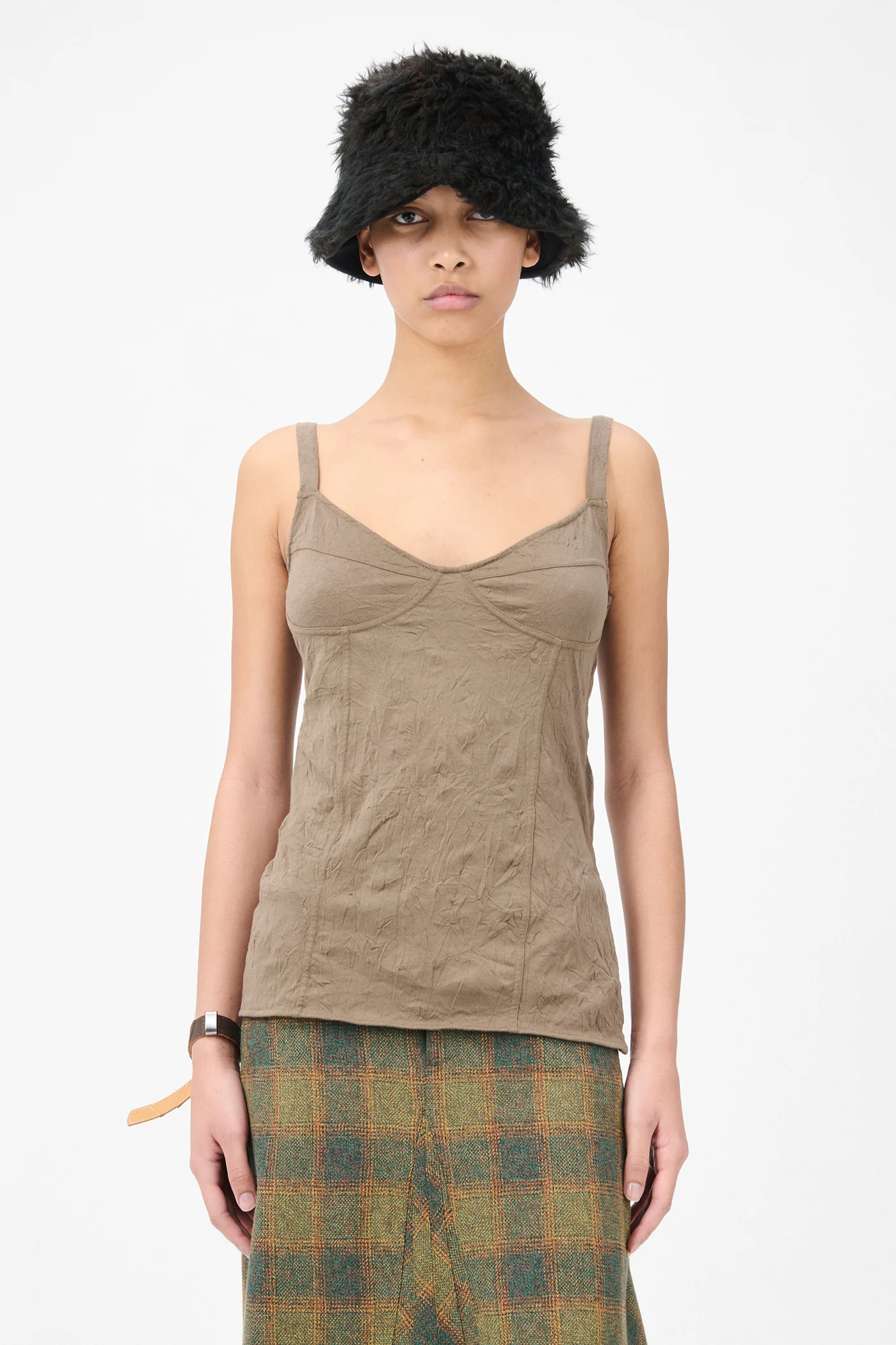 Cami Tank Olive Crinkle Jersey