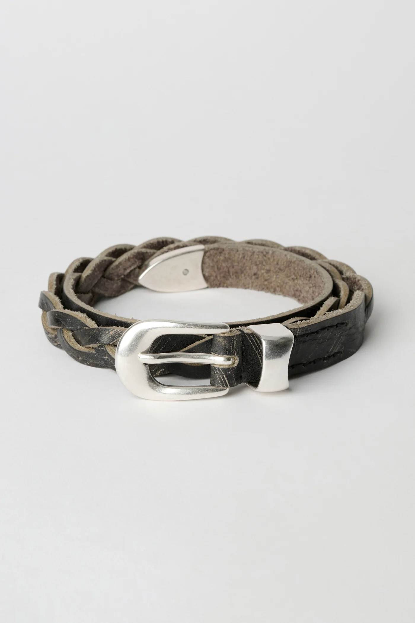 2 cm Braided Belt Soft Coal Torn Bovine