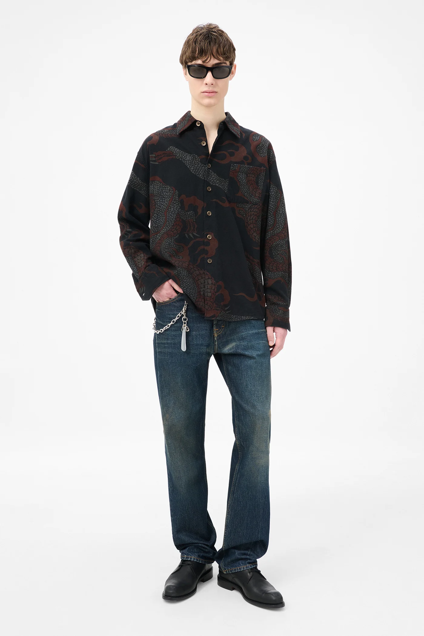 Above Shirt Brown Abstract Snake Print