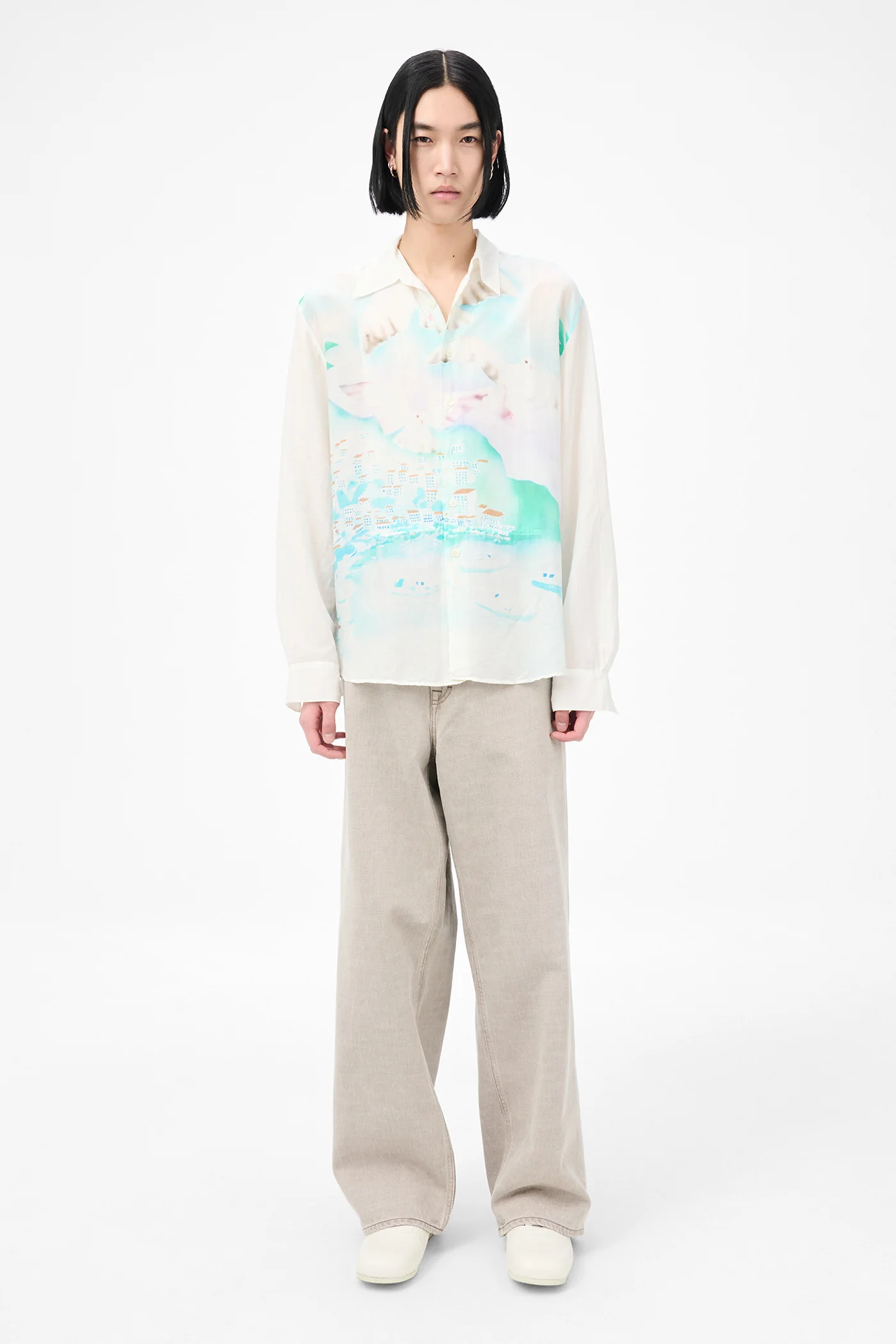 Adorn Shirt Sea View Print Cotton Silk