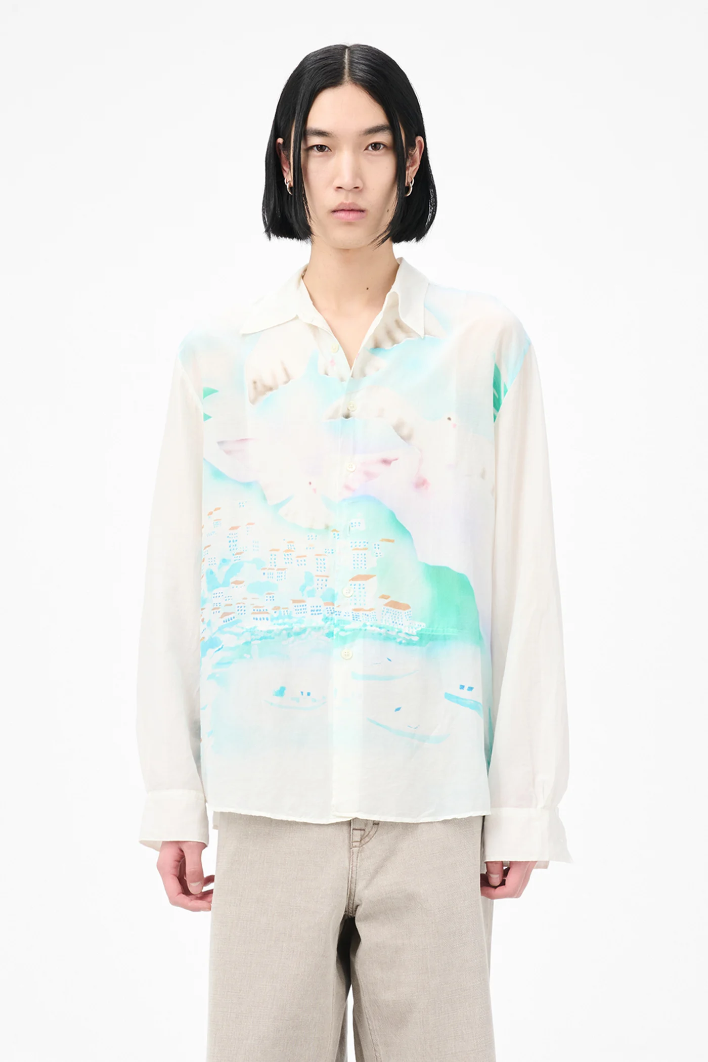 Adorn Shirt Sea View Print Cotton Silk