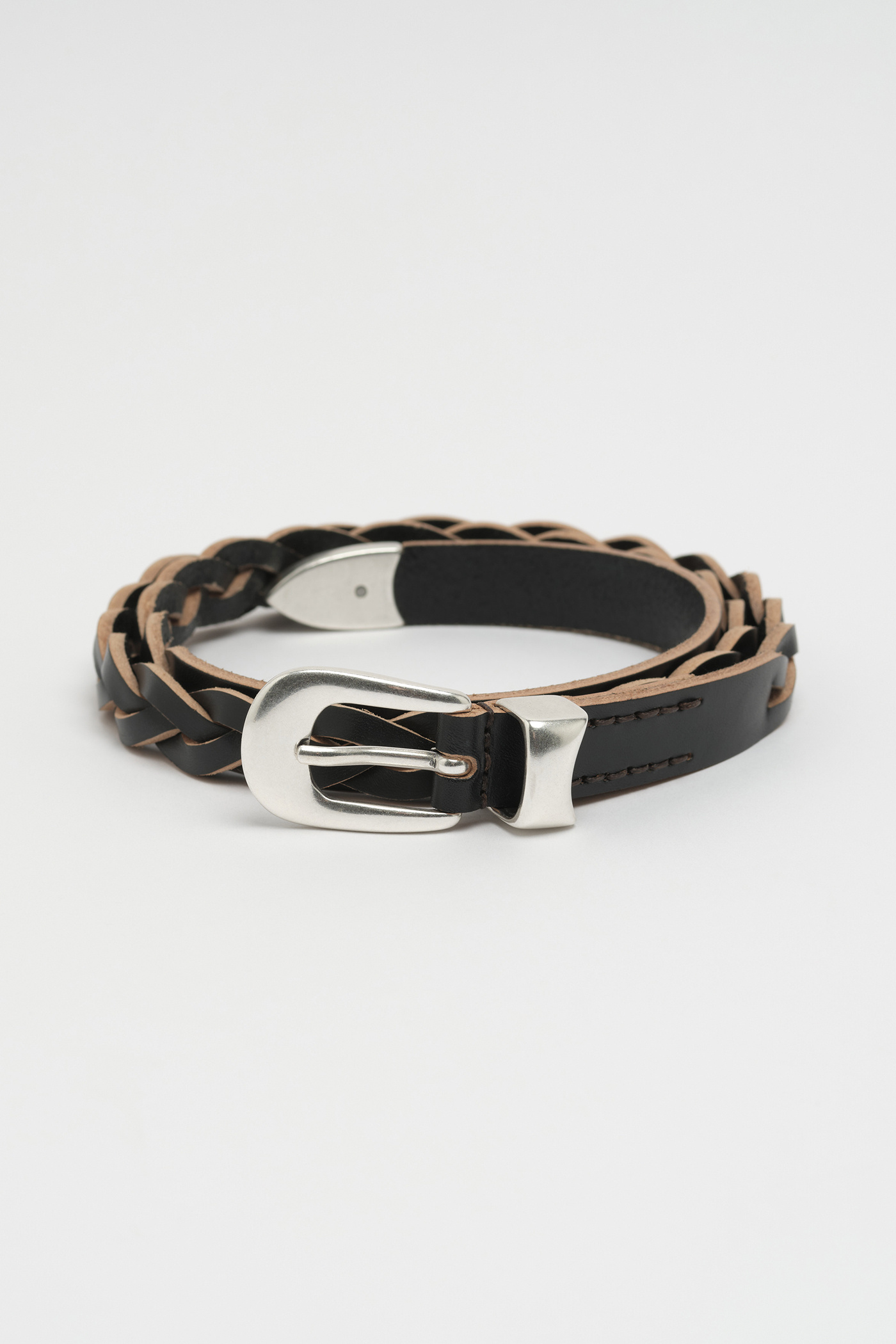 2 cm Braided Belt Black Leather