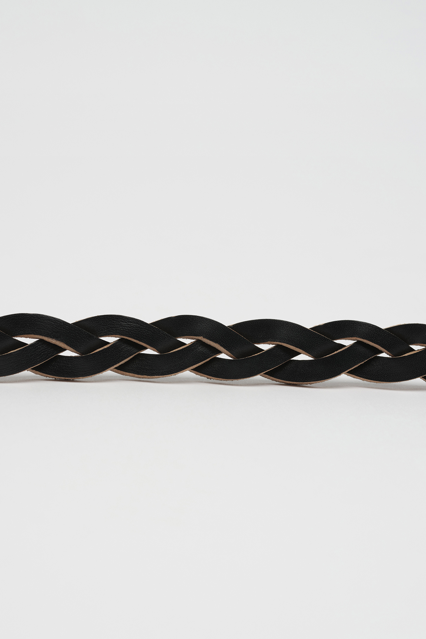 2 cm Braided Belt Black Leather