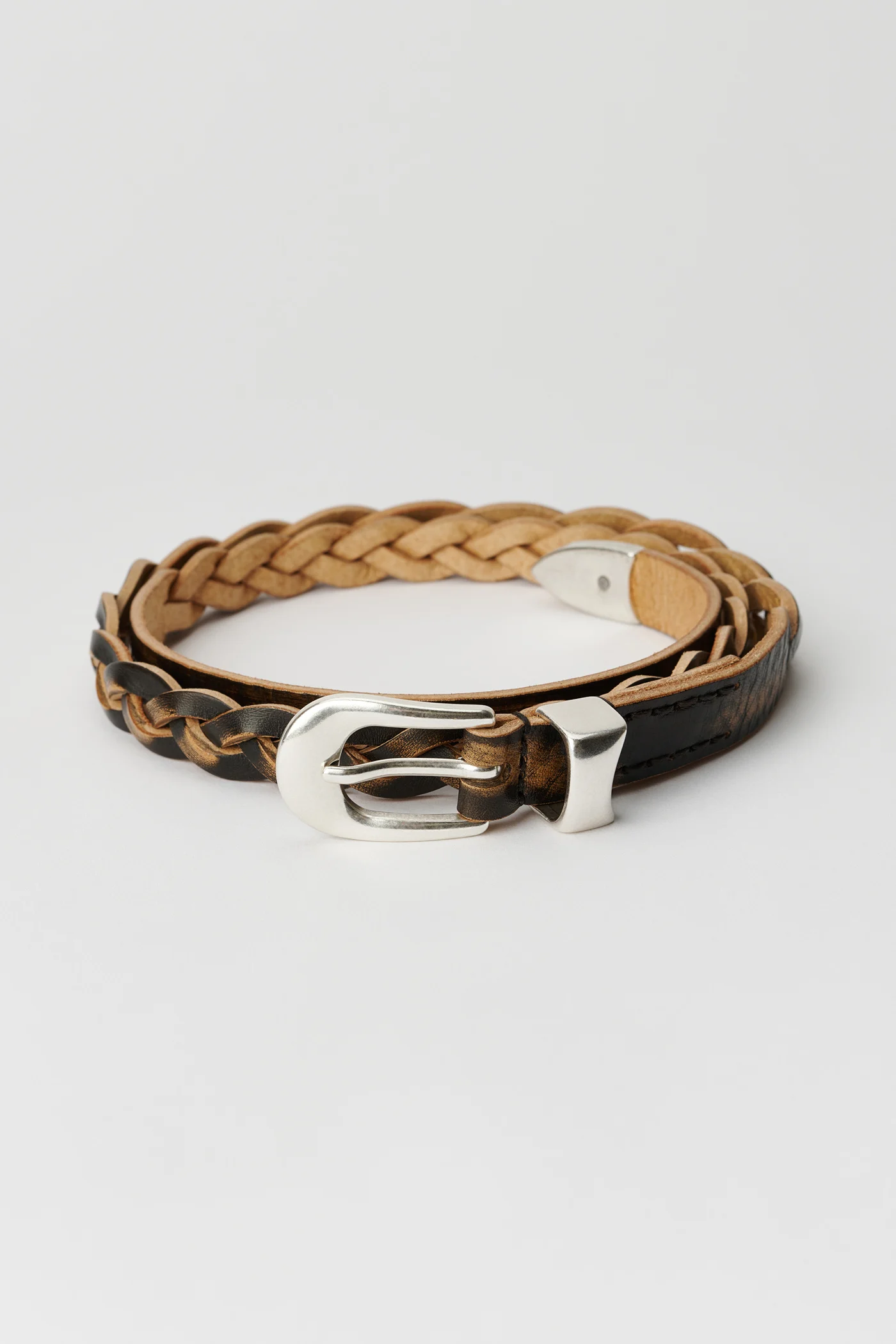 2 cm Braided Belt Vintage Black Leather