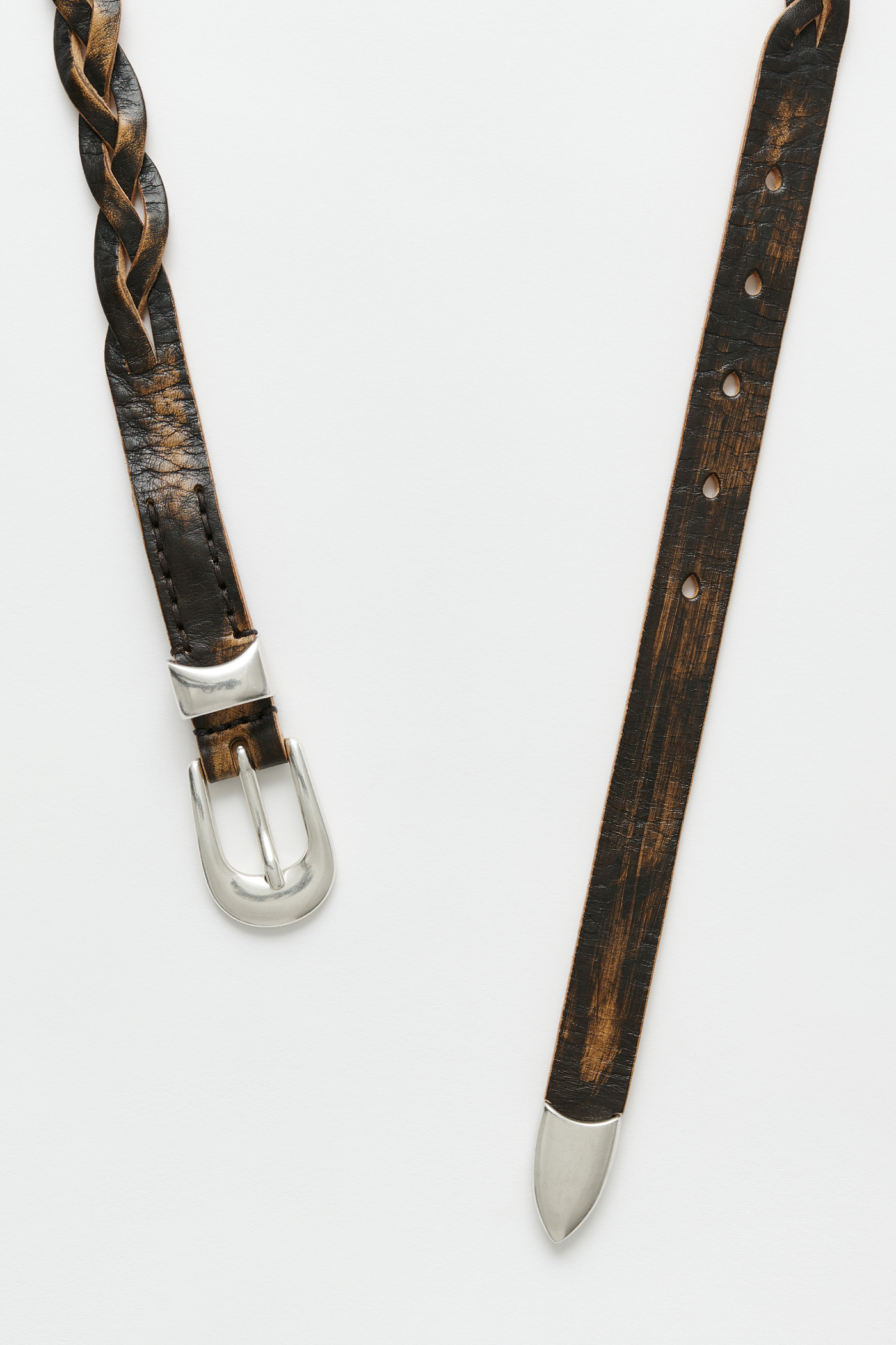 2 cm Braided Belt Vintage Black Leather